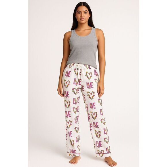 Victoria’s Secret “LOVE” Floral Print Lounge Pajama Bottoms Sz (L) - Picture 1 of 9